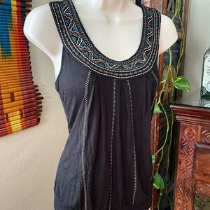 Edge by Mine Black Boho Embroidered Top M